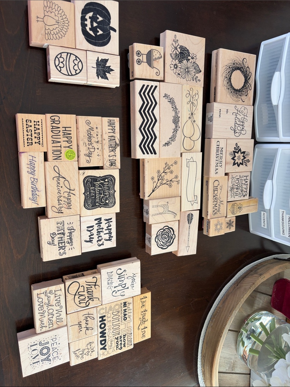 Wooden Craft Stamp Set - Natural Wood Color - Unbranded (40 pcs assorted themes)